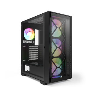 Montech Air 1000 Premium Mid Tower Two Panel Front & Left Side Tempered Glass Case with 4 RGB Fans - Black