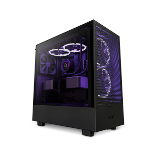 NZXT H5 Flow Compact Air Flow Mid Tower Left Side Tempered Glass Case with 2-Fans - Black 