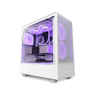 NZXT H5 Flow RGB Compact Air Flow Mid Tower Left Side Tempered Glass Case with 4 RGB Fans - White