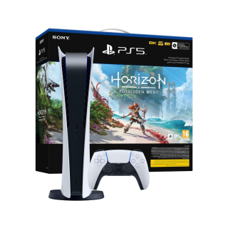 Sony Horizon Forbidden West PS5 Digital Edition Console, 4 USB Ports, Teen 13+ ESRB Rating, Blu-Ray Player, White