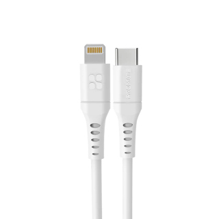 Promate PowerLink 20W Power Delivery Ultra Fast USB-C to Lightning Soft Silicone Cable - White