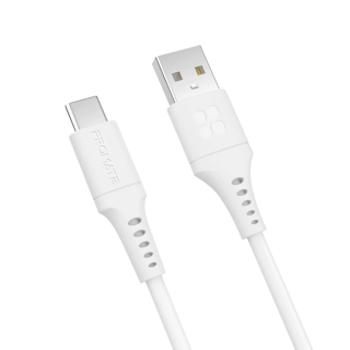 Promate PowerLink-AC120 Ultra-Fast USB-A to USB-C Soft Silicone Cable - White