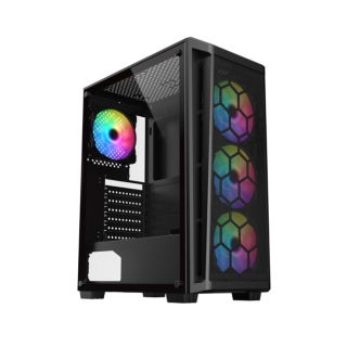Sharx Razorfin ATX Mid Tower Left Side Tempered Glass Panel Case With 4 RGB Fans - Black