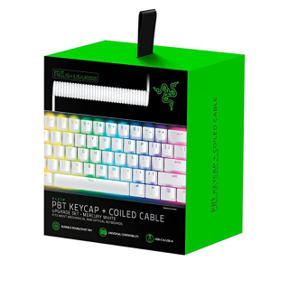Razer PBT Keycap + Coiled Cable Upgrade Set Fits Most Mechanical &amp; Optical Gaming Keyboards - Mercury White