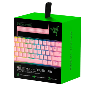 Razer PBT Keycap + Coiled Cable Upgrade Set Fits Most Mechanical &amp; Optical Gaming Keyboards - Quartz Pink 