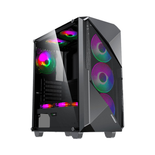 GameMax Revolt ATX Mid Tower Tempered Glass Side Panel Case with 4 ARGB Fans - Black