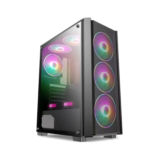Sharx Striker Mid Tower Two Panel Front & Left Side Tempered Glass Case with 4 RGB Fans - Black