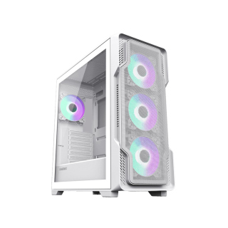 GameMax Siege E-ATX Full Tower Mesh Tempered Glass Side Panel Case with 4 RGB Fans - White
