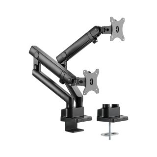Silver Stone Dual Moniter Arm With Mechanical Spring Design And Versatile Adjustability (17'' to 32'') - Black