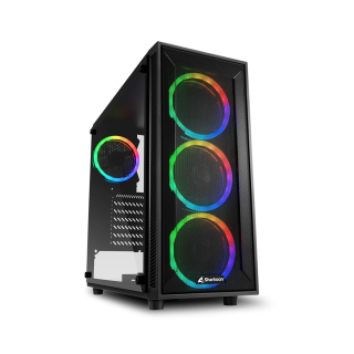 Sharkoon TG4M ATX Mid Tower Tempered Glass Side Panel Case With 4 RGB Fans - Black