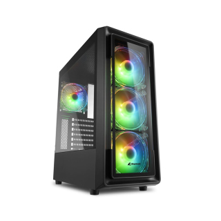 Sharkoon TK4 Mid Tower Two Panel Front & Left Side Tempered Glass Case With 4 RGB Fan - Black