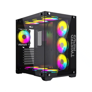 Twisted Minds Bullet-07 Mid Tower Two Panel Front &amp; Left Side Tempered Glass Case with 7 RGB Fans - Black