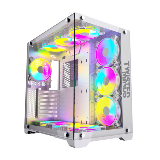 Twisted Minds Bullet-07 Mid Tower Two Panel Front & Left Side Tempered Glass Case with 7 RGB Fans - White