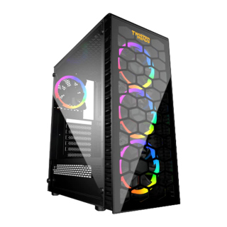 Twisted Minds Killstreak-03 Mid Tower Two Panel Front & Left Side Tempered Glass Case with 4 RGB Fans - Black