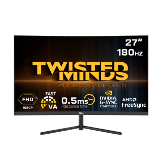 Twisted Minds 27'‘ FHD VA, 180Hz, 0.5ms, HDMI2.0, HDR Curved Gaming Monitor - Black