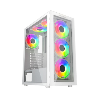 Twisted Minds Manic Shooter-03 Mid Tower Two Panel Front & Left Side Tempered Glass Case With 4 RGB Fan - White