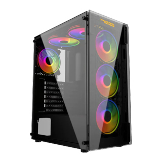 Twisted Minds Manic Shooter-03 Mid Tower Two Panel Front & Left Side Tempered Glass Case with 4 RGB Fans - Black