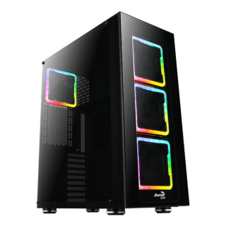 AeroCool Tor Pro Full Tower Full Tempered Glass Front &amp; Side Panel Case with 4 ARGB Fans - Black
