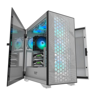 DarkFlash DLX21 Mesh ATX Tower Two Doors Opening Tempered Glass Side Panel Case - White