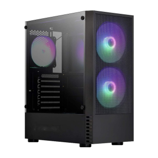 Trizon F09 Side Tempered Glass Panel Case with 3 RGB Fans - Black