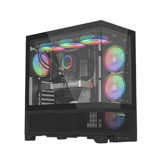 Twisted Minds Phantek-07 Mid Tower Two Panel Front & Left Side Tempered Glass Case with 7 RGB Fans - Black 