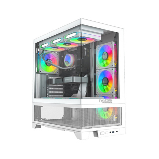 Twisted Minds Phantek-07 Mid Tower Two Panel Front & Left Side Tempered Glass Case with 7 RGB Fans - White