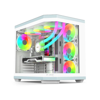 Acer V950 Mid Tower Two Panel Front & Left Side Tempered Glass Case with 7 RGB Fans - White