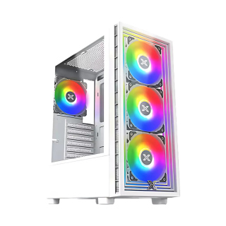 Xigmatek Phantom Arctic Mid Tower Front Side & Left Side Tempered Glass Panel Case with 4 ARGB Fans - White