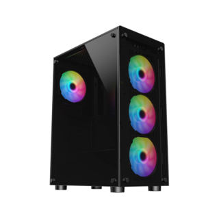 Sharx Zephyr Mid Tower Two Panel Front & Left Side Tempered Glass Case with 4 RGB Fans - Black