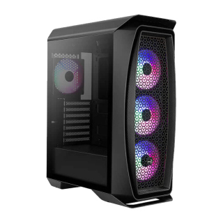 AeroCool Aero One Mid-Tower Mesh Front Panel Side Tempered Glass Panel Case with 4 RGB Fans  - Black