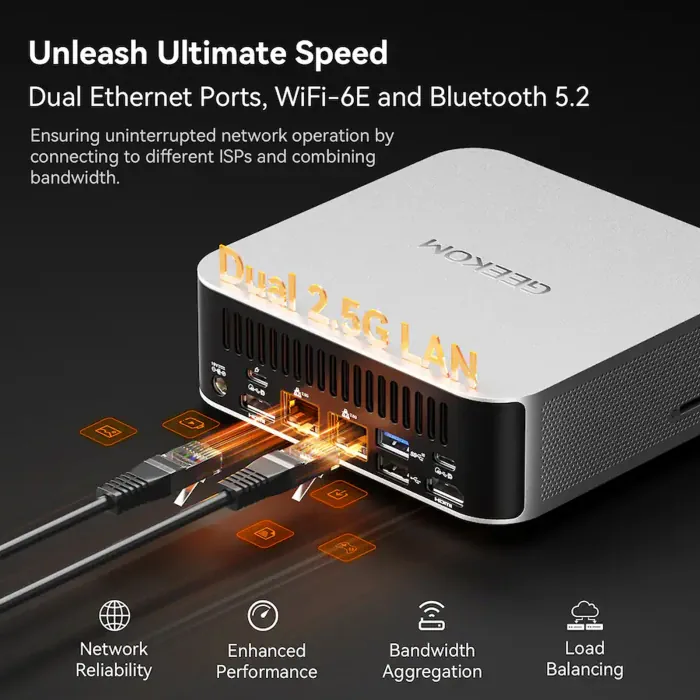Geekom - A8 Max Mini PC, AMD Ryzen 9 8945HS, Dual 2.5G LAN, 32GB